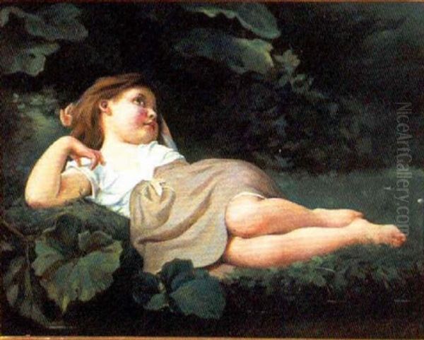 Little Girl In Repose Oil Painting by Francois Alfred Delobbe