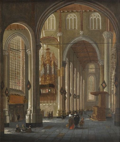 Interior Of St Laurent Church In Rotterdam Oil Painting by Anthonie Delorme