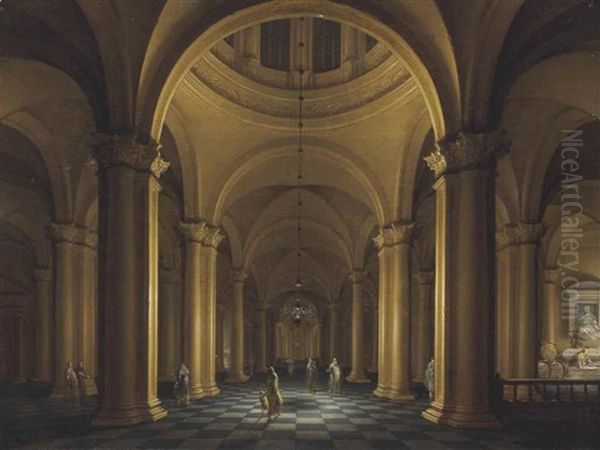 An Imaginary Church Interior By Night Oil Painting by Anthonie Delorme