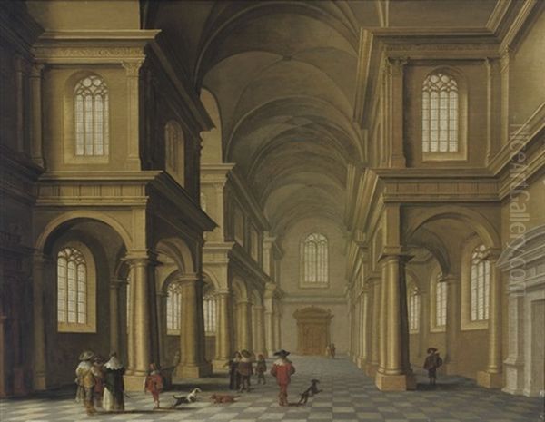 A Classical Church Interior With Elegant Figures Oil Painting by Anthonie Delorme