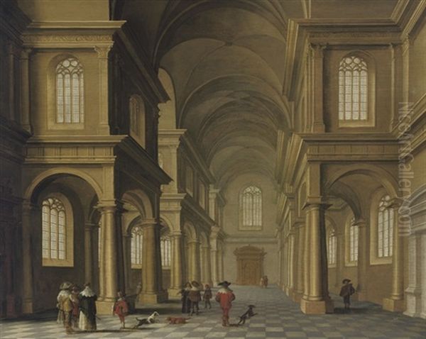 A Church Interior With Figures Oil Painting by Anthonie Delorme