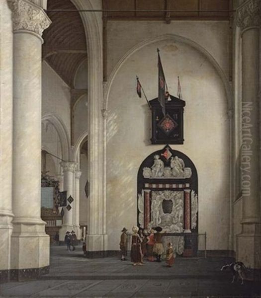 The Interior Of The Laurenskerk, Rotterdam, With The Tomb Of Admiral Witte Corneliszoon De With Oil Painting by Anthonie Delorme