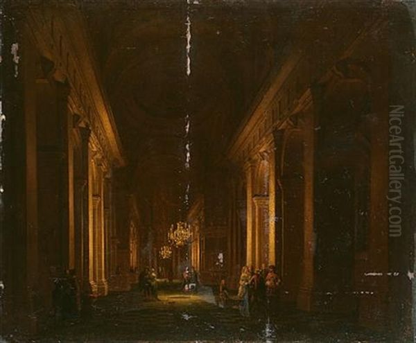 Elegant Figures In A Classical Interior Oil Painting by Anthonie Delorme