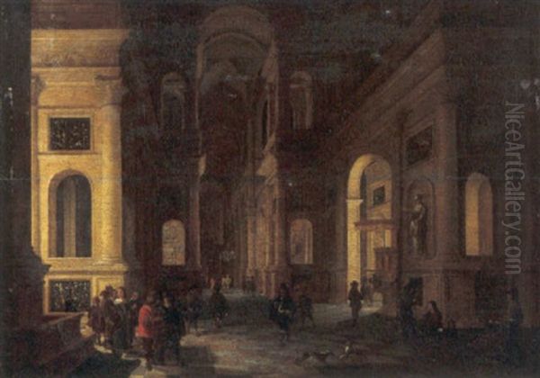 Interno Di Una Cattedrale Con Astanti Vari Oil Painting by Anthonie Delorme