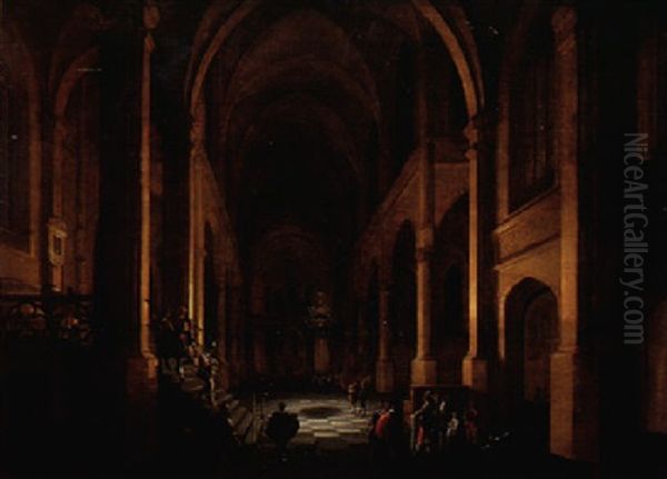 A Nocturnal Capriccio Of A Church Interior With A Paved Floor Oil Painting by Anthonie Delorme