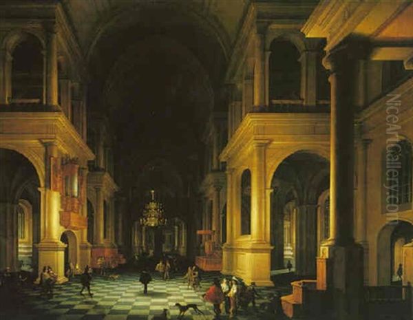 A Capriccio Of A Classical Church Interior By Night Oil Painting by Anthonie Delorme