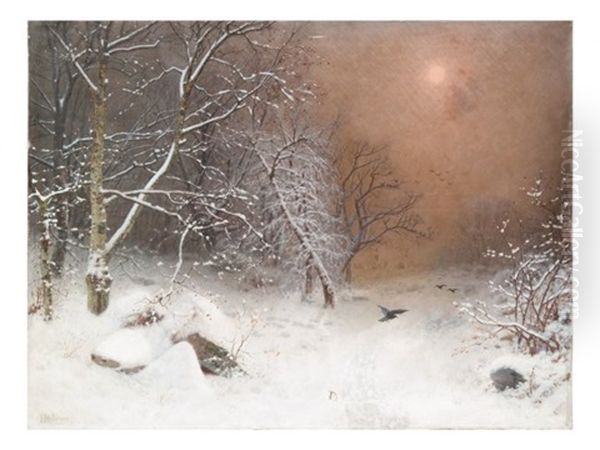 Winter Scene Oil Painting by Hubert Delorme