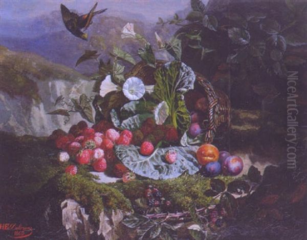 Basket Of Strawberries And Liserons Oil Painting by Hubert Delorme