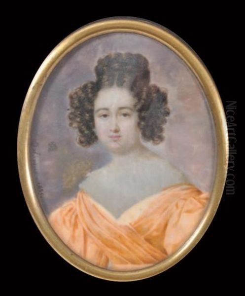 Portait De Jeune Femme A La Robe Rose Oil Painting by Julien Paul Delorme