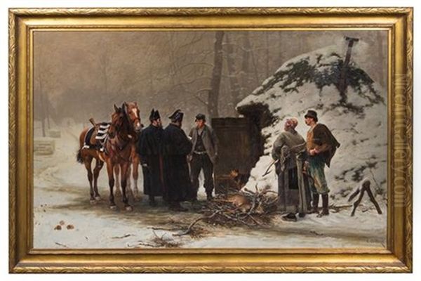 The Hunt Oil Painting by Charles Edouard Edmond Delort