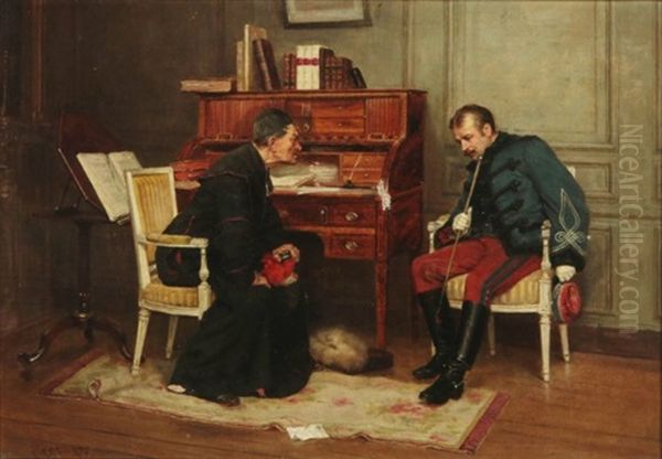 Bishop Issuing A Reprimand To A French Military Officer Oil Painting by Charles Edouard Edmond Delort