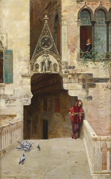 Romeo And Juliet (act Ii, Scene Ii: Capulet's Garden) Oil Painting by Charles Edouard Edmond Delort