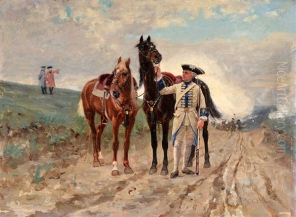 Halte De Militaires Oil Painting by Charles Edouard Edmond Delort