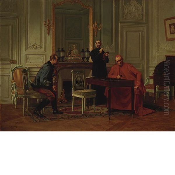 Cardinal At The Gaming Table Oil Painting by Charles Edouard Edmond Delort