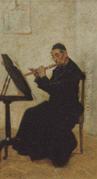 Priest Playing Flute Oil Painting by Charles Edouard Edmond Delort