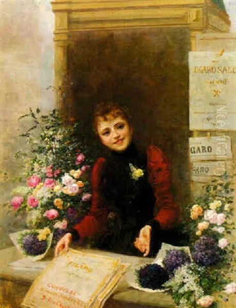 La Marchande De Fleurs Oil Painting by Charles Edouard Edmond Delort