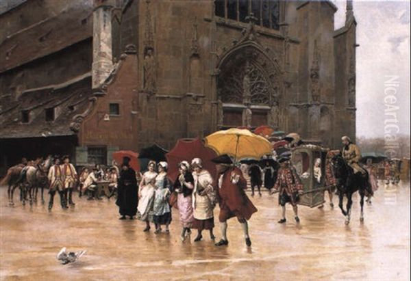 After Church Oil Painting by Charles Edouard Edmond Delort