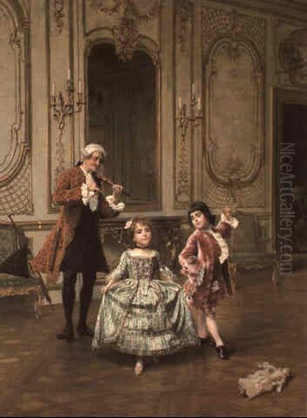 The Dancing Lesson Oil Painting by Charles Edouard Edmond Delort