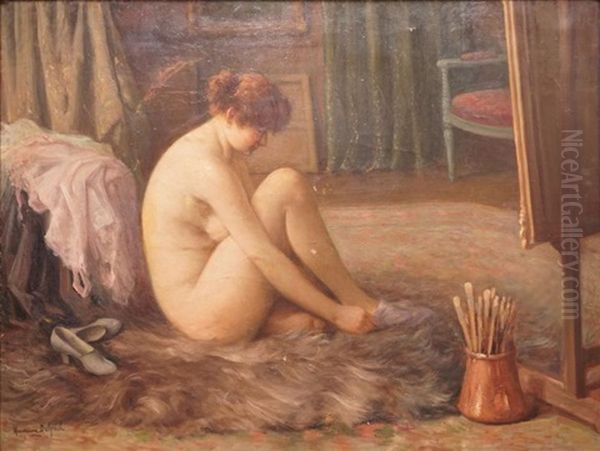 Le Modele Se Rhabillant Dans L'atelier Oil Painting by Hermann Delpech