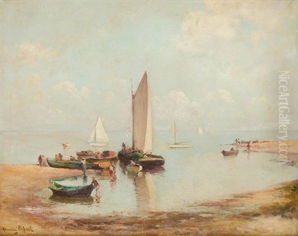 Anlegende Boote Am Strand Oil Painting by Hermann Delpech