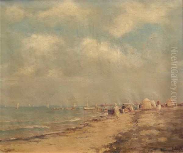 Belebte Strandszene Bei Arcachon Oil Painting by Hermann Delpech