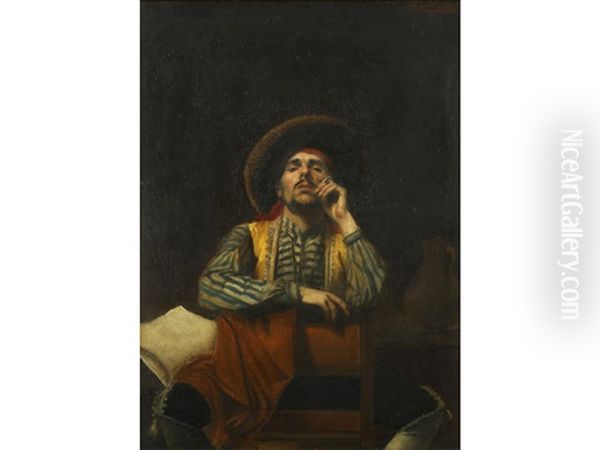 Spaniard Smoking Oil Painting by Emile Delperee