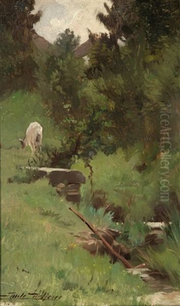 Ziege Am Bach Oil Painting by Emile Delperee