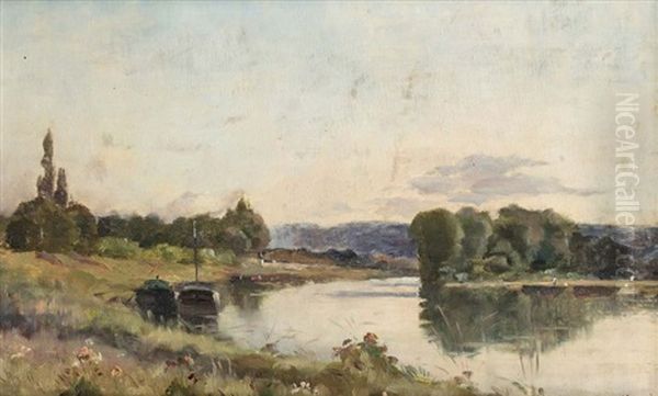 Peniches Au Bord De L'eau Oil Painting by Hippolyte Camille Delpy