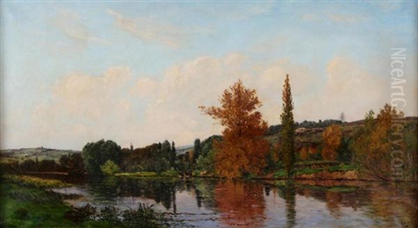 Les Bords De La Seine Pres Mantes Oil Painting by Hippolyte Camille Delpy