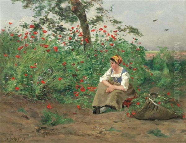 Among The Poppies Oil Painting by Hippolyte Camille Delpy