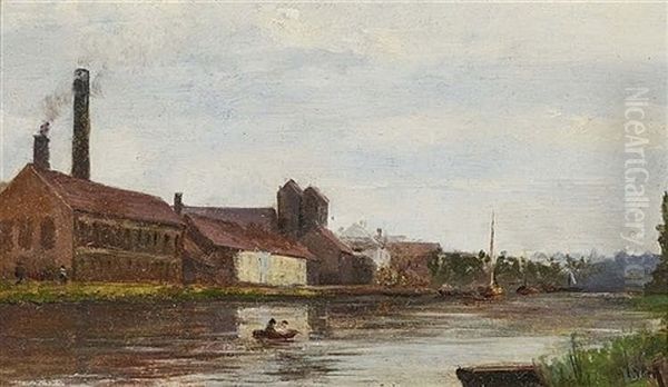 River Landscape With Industrial Plant by Hippolyte Camille Delpy