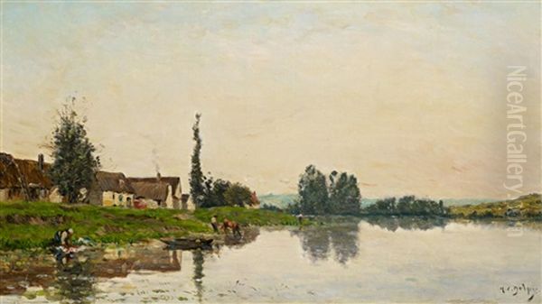 Die Seine Bei Portejoie Oil Painting by Hippolyte Camille Delpy