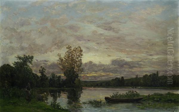 Evening On The Loire Oil Painting by Hippolyte Camille Delpy