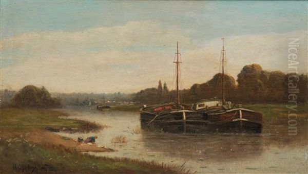 Canal Oil Painting by Hippolyte Camille Delpy