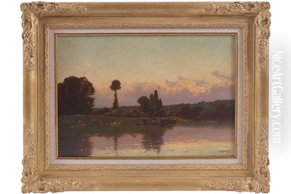 Sunlit Riverscape Oil Painting by Hippolyte Camille Delpy