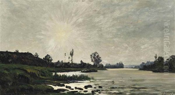 A Sunlit River Oil Painting by Hippolyte Camille Delpy