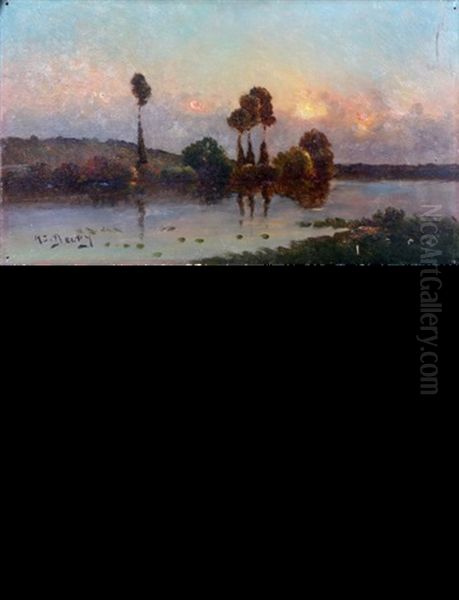 Bord De Riviere Au Soleil Couchant Oil Painting by Hippolyte Camille Delpy