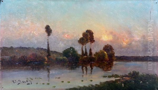 Bord De Riviere Au Soleil Couchant Oil Painting by Hippolyte Camille Delpy