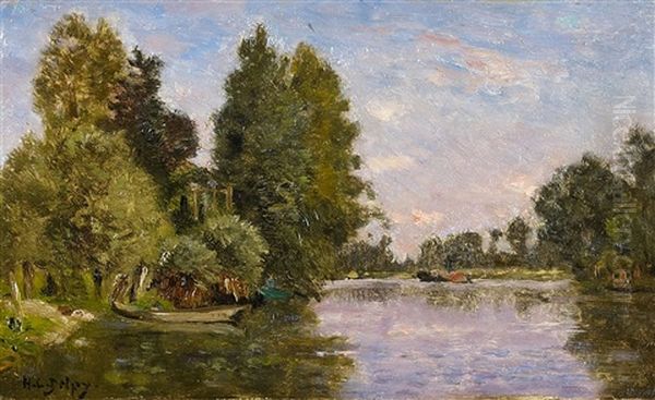 A River Landscape by Hippolyte Camille Delpy