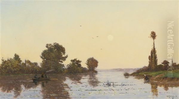 Sunset On The River by Hippolyte Camille Delpy