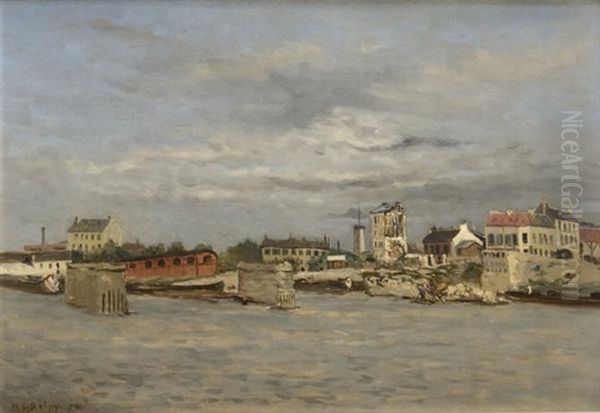 Les Bords De Seine A Saint-ouen Oil Painting by Hippolyte Camille Delpy