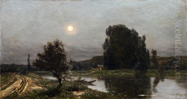 Mondschein An Der Oise Oil Painting by Hippolyte Camille Delpy