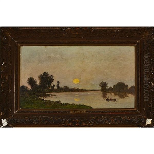 Washerwoman And Boatmen At Sunrise Oil Painting by Hippolyte Camille Delpy