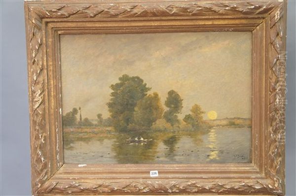 Soir A Limay Pres Nantes Oil Painting by Hippolyte Camille Delpy