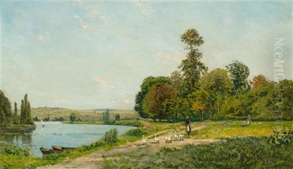 Au Bord De L'oise Oil Painting by Hippolyte Camille Delpy