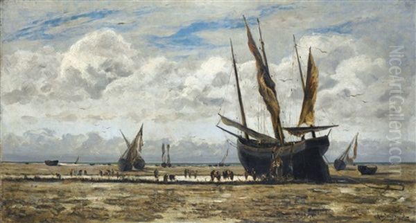 A Embarquement D'huitre Au Port De Cancale Oil Painting by Hippolyte Camille Delpy