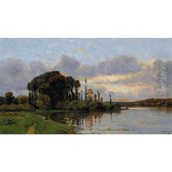 Wascherin Am Abendlichen Ufer by Hippolyte Camille Delpy