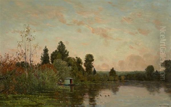 Cabane Au Bord D'une Riviere Oil Painting by Hippolyte Camille Delpy