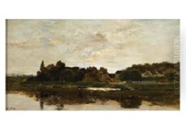 Village Au Bord De La Riviere Oil Painting by Hippolyte Camille Delpy