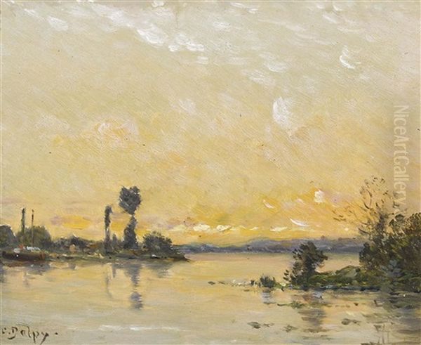 Bord De Riviere Au Soleil Couchant Oil Painting by Hippolyte Camille Delpy